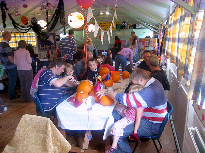 Dads on duty as the Hall's Hallowe'en party goes for gold...